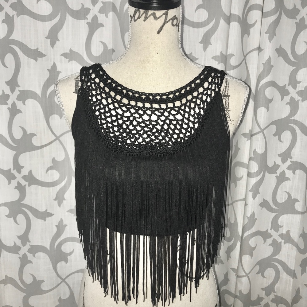 Black Fringe Crop Top